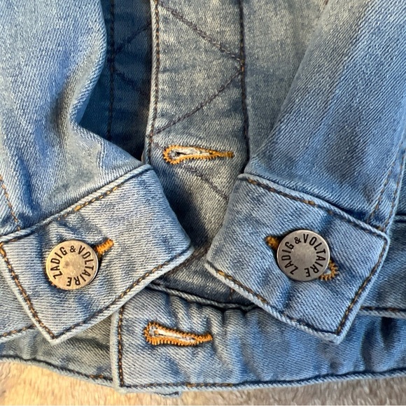 ZADIG & VOLTAIRE ​Kioky Cropped Skull Embellished Denim Jacket Size Small Zip - Picture 15 of 15